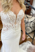 Lace White Strapless Appliques Mermaid Long Wedding Dress - Curvevia