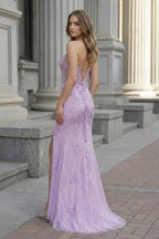 Mermaid Strapless Corset Lace Evening Dress with Slit - Curvevia