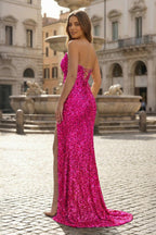 Sparkly Golden Sheath Sequins Long Evening Dress with Slit - Curvevia