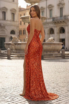 Sparkly Golden Sheath Sequins Long Evening Dress with Slit - Curvevia