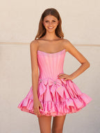 Strapless Black Beaded Short Homecoming Dress with Bow - Curvevia