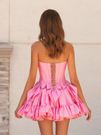 Strapless Black Beaded Short Homecoming Dress with Bow - Curvevia