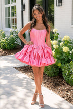 Strapless Black Beaded Short Homecoming Dress with Bow - Curvevia