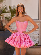 Strapless Black Beaded Short Homecoming Dress with Bow - Curvevia