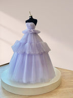 Strapless Pleated Tulle  Floor Length Tiered A Line Prom Dress - Curvevia