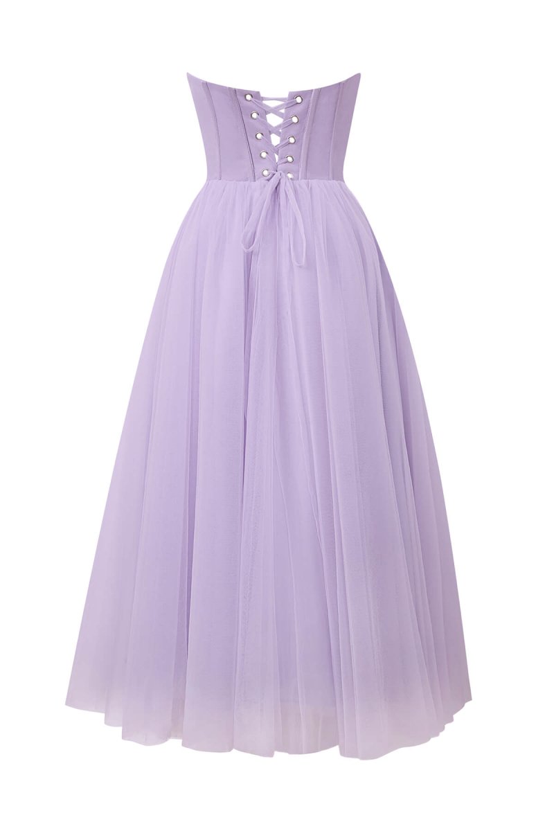 Strapless Puffy Midi Tulle Dress - Curvevia