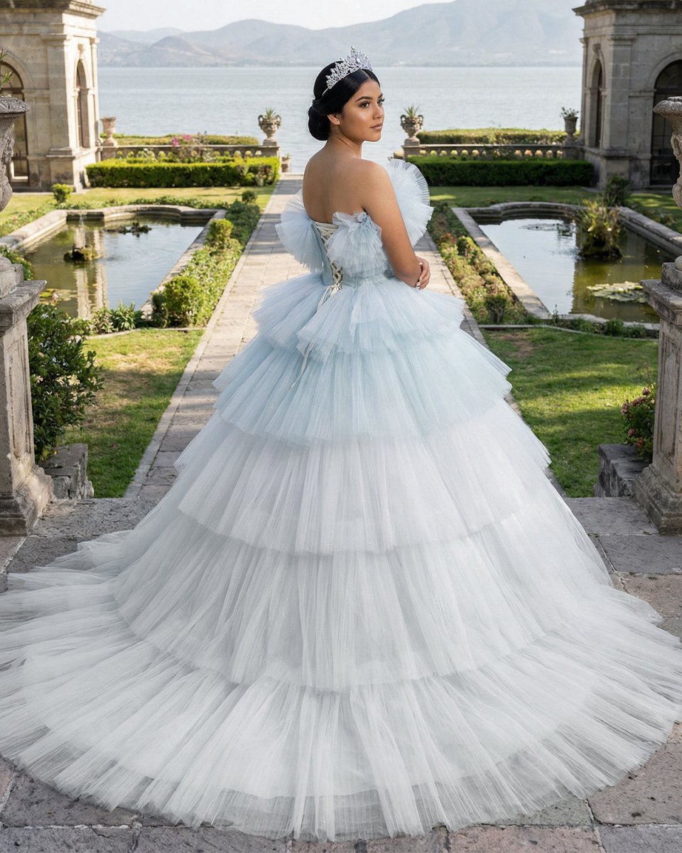 Strapless Quinceanera Dress White Ruffles Ball Gown Evening Dress - Curvevia