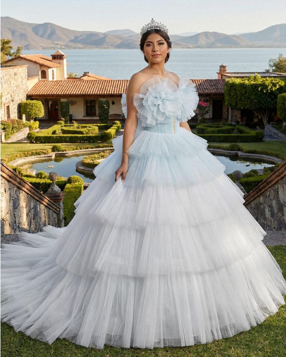 Strapless Quinceanera Dress White Ruffles Ball Gown Evening Dress - Curvevia