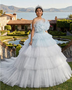 Strapless Quinceanera Dress White Ruffles Ball Gown Evening Dress - Curvevia