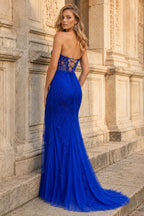 Mermaid Strapless Corset Lace Evening Dress with Slit - Curvevia