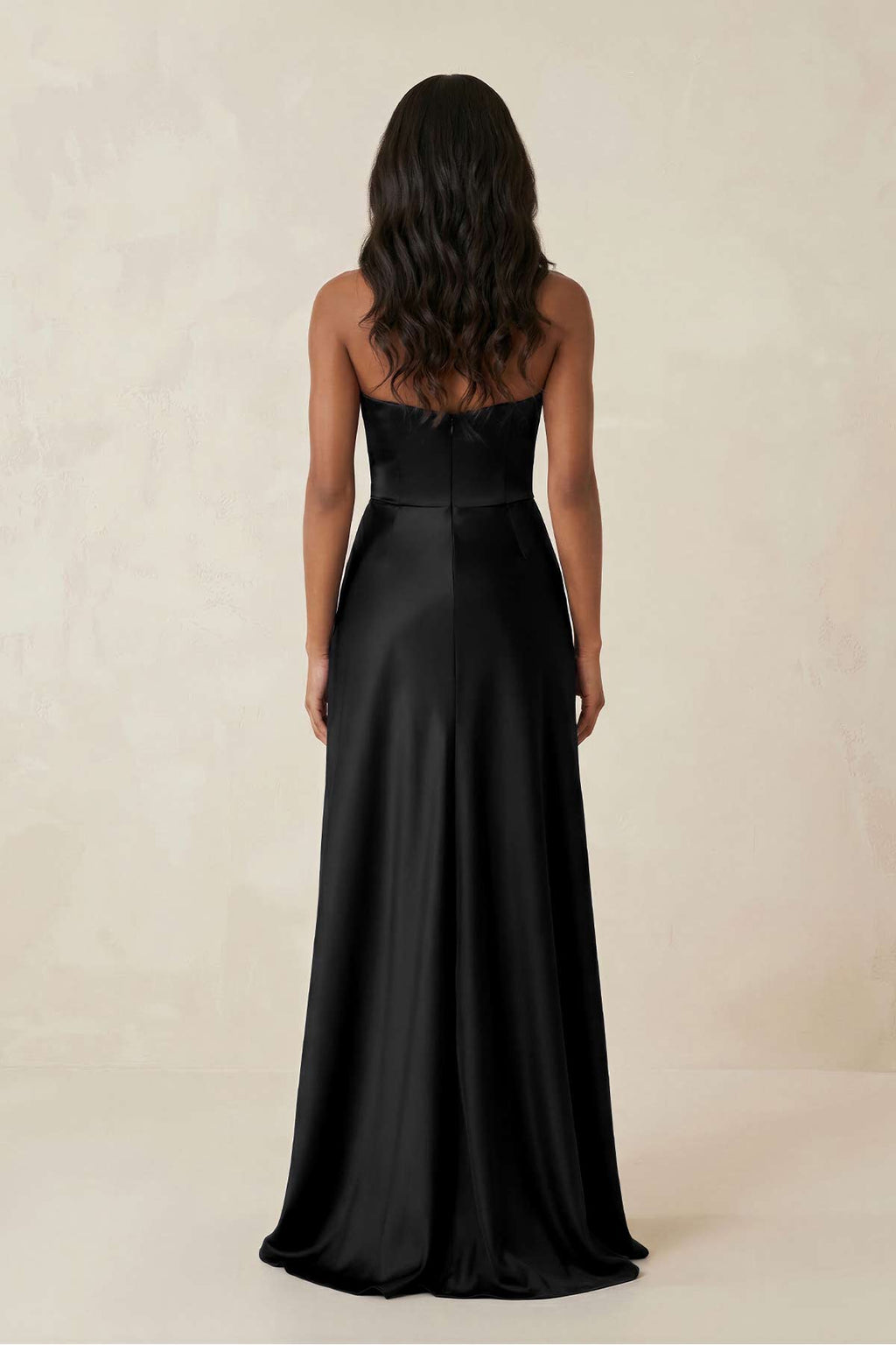 Strapless Ruffled Sheath Satin Bridesmaid Dress in Black - Curvevia