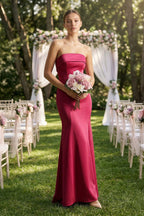 Strapless Satin Mermaid Bridesmaid Dress in Burgundy - Curvevia