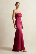 Strapless Satin Mermaid Bridesmaid Dress in Burgundy - Curvevia