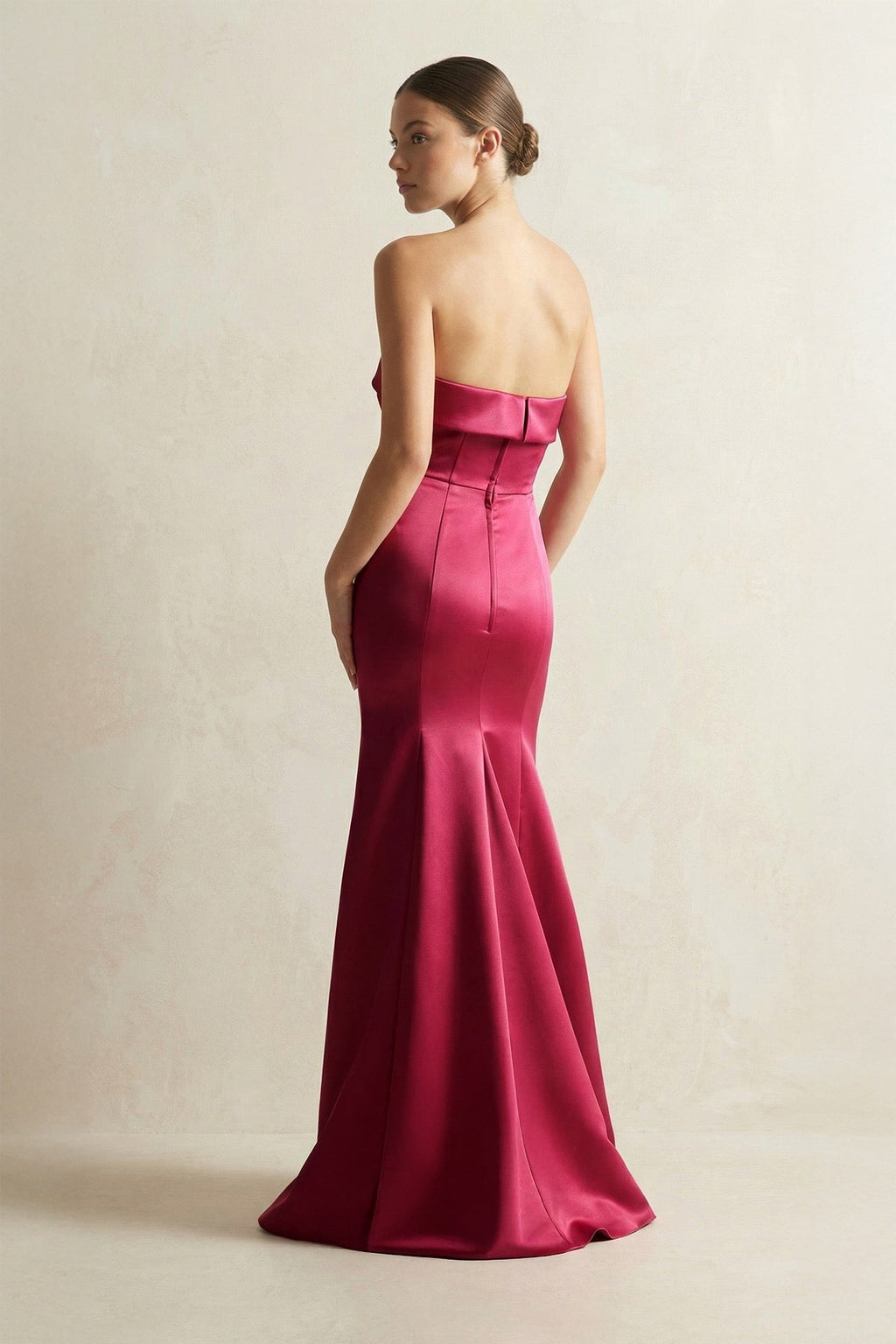 Strapless Satin Mermaid Bridesmaid Dress in Burgundy - Curvevia