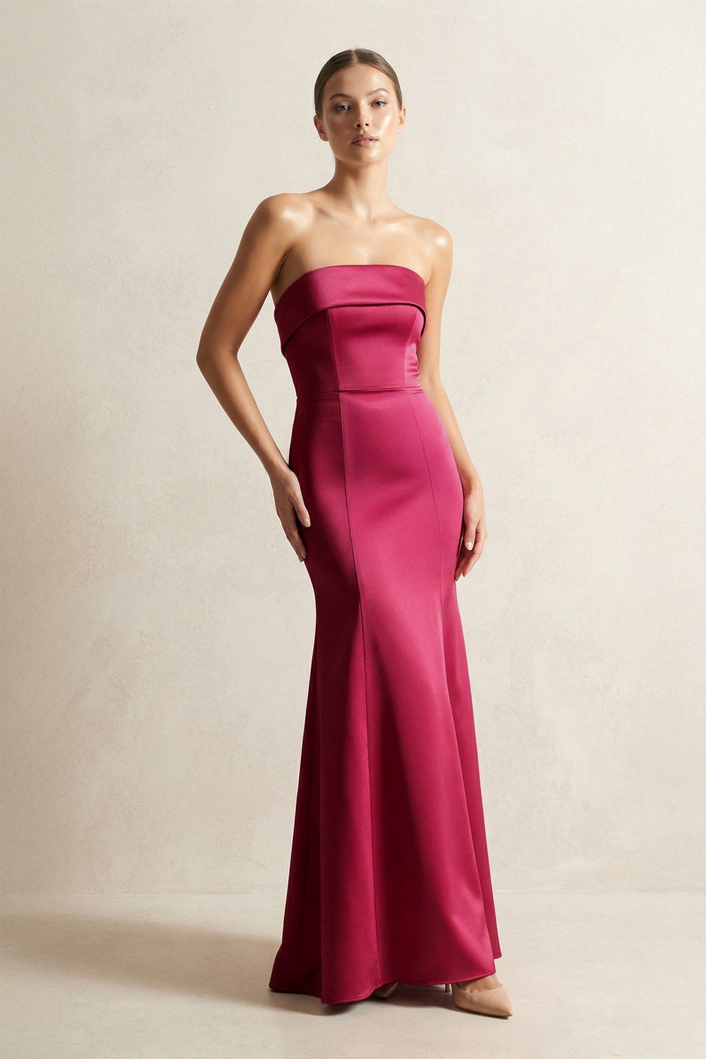 Strapless Satin Mermaid Bridesmaid Dress in Burgundy - Curvevia