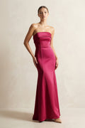 Strapless Satin Mermaid Bridesmaid Dress in Burgundy - Curvevia