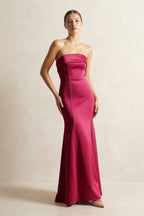 Strapless Satin Mermaid Bridesmaid Dress in Burgundy - Curvevia