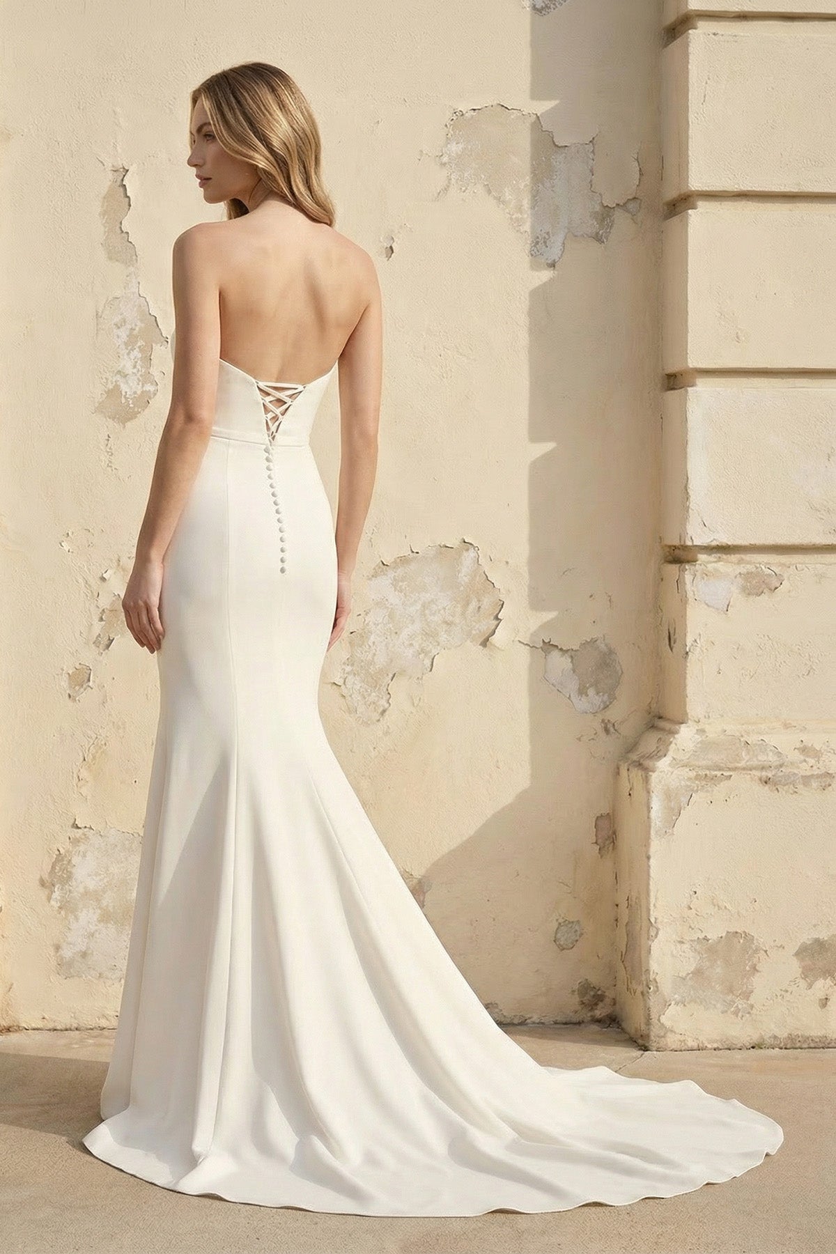 Elegant Mermaid Strapless Elastic Satin Wedding Dresses with Train - Curvevia