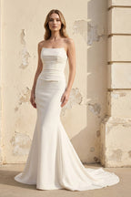 Elegant Mermaid Strapless Elastic Satin Wedding Dresses with Train - Curvevia