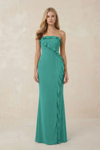 Strapless Ruffled Sheath Bridesmaid Dress in Sea Glass - Curvevia