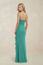 Strapless Ruffled Sheath Bridesmaid Dress in Sea Glass - Curvevia