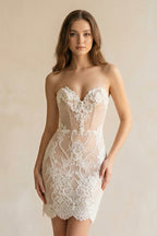 Detachable Floral Princess A-Line Boho Lace Wedding Dress Elegant Chic Sweetheart Court Train Ball Gown - Curvevia