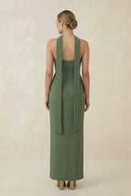 Strapless Sheath Midi Bridesmaid Dress With Ribbon in Thyme - Curvevia