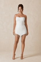 Strapless Sheath Mini Wedding Dress with Tassel in White - Curvevia