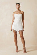 Strapless Sheath Mini Wedding Dress with Tassel in White - Curvevia