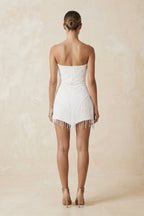 Strapless Sheath Mini Wedding Dress with Tassel in White - Curvevia
