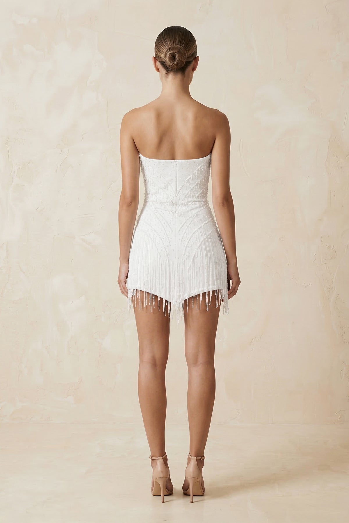 Strapless Sheath Mini Wedding Dress with Tassel in White - Curvevia