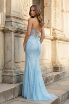 Mermaid Strapless Corset Lace Evening Dress with Slit - Curvevia