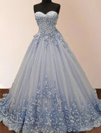 Strapless Sweetheart Neck 3D lace appliqued Quinceanera Dresses - Curvevia