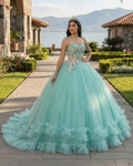 Sage Green Strapless Tulle Ball Gown Quinceanera Dress - Curvevia