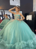 Sage Green Strapless Tulle Ball Gown Quinceanera Dress - Curvevia