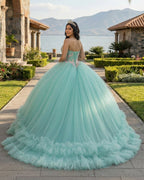 Sage Green Strapless Tulle Ball Gown Quinceanera Dress - Curvevia