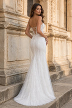 Mermaid Strapless Corset Lace Evening Dress with Slit - Curvevia