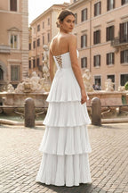 Strapless Emerald Green Ruffle Multi-Layer Long Evening Dress - Curvevia