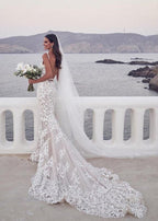 Straps Mermaid Wedding Dresses Lace Appliqued Bridal Gowns - Curvevia
