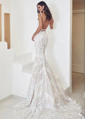 Straps Mermaid Wedding Dresses Lace Appliqued Bridal Gowns - Curvevia