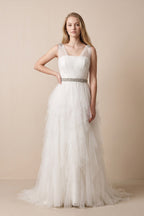 Stunning Top-ruched Layered Gown With Beaded Tulle Straps - Curvevia