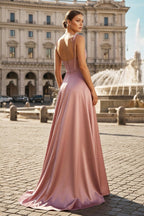 Sweet A-line Cowl Neck Silk Long Prom Dress - Curvevia
