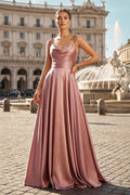 Sweet A-line Cowl Neck Silk Long Prom Dress - Curvevia