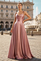 Sweet A-line Cowl Neck Silk Long Prom Dress - Curvevia