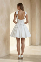 Sweet A-Line Sweetheart Sleeveless Short Satin Wedding Dresses - Curvevia