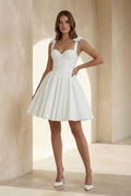Sweet A-Line Sweetheart Sleeveless Short Satin Wedding Dresses - Curvevia