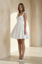 Sweet A-Line Sweetheart Sleeveless Short Satin Wedding Dresses - Curvevia
