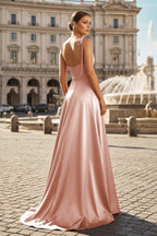 Sweet A-line Cowl Neck Silk Long Prom Dress - Curvevia
