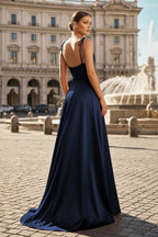 Sweet A-line Cowl Neck Silk Long Prom Dress - Curvevia