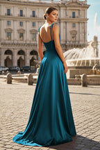 Sweet A-line Cowl Neck Silk Long Prom Dress - Curvevia